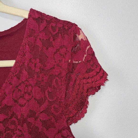 Modcloth Gilli Womens Burgundy Lace V-Neck Short Sleeve Dress Large - Picture 7 of 8